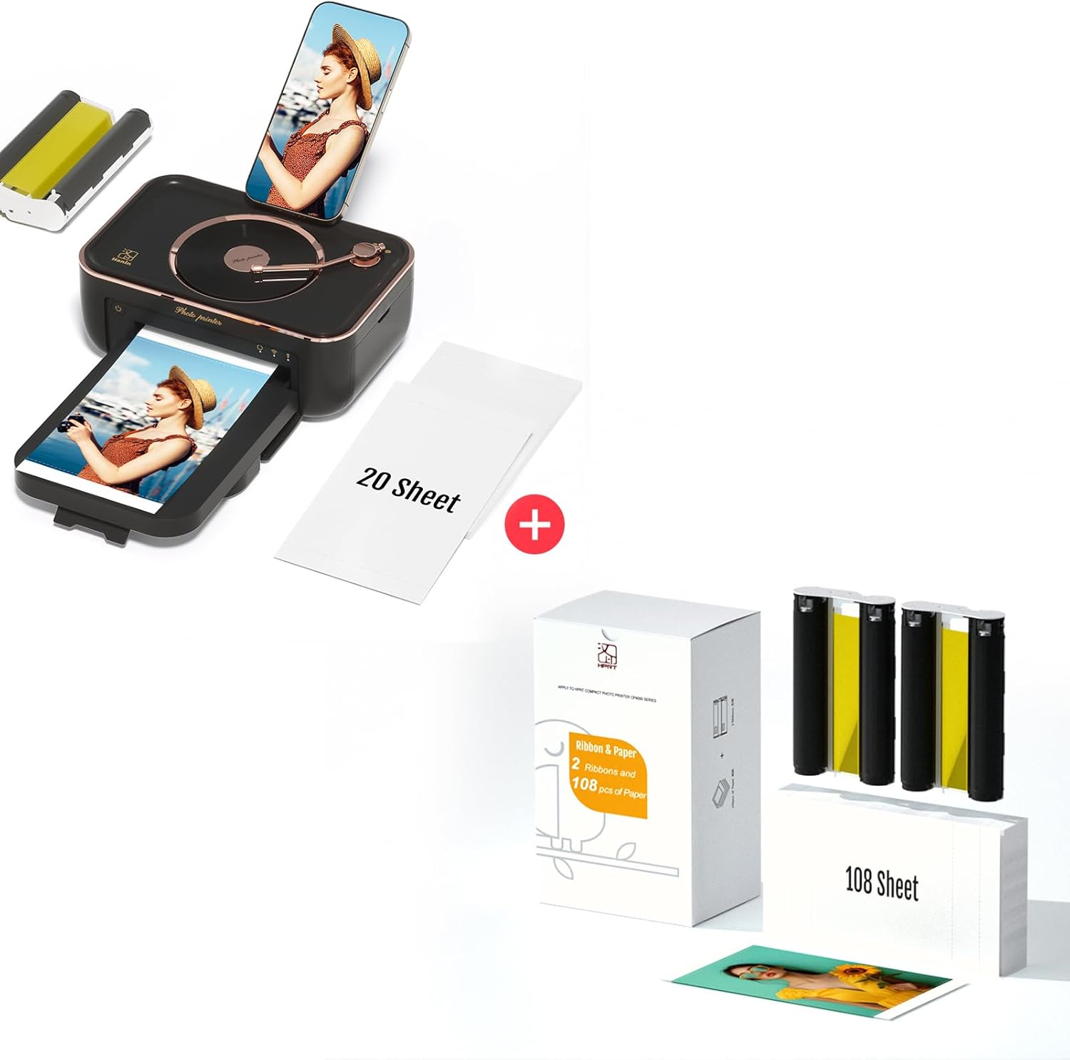 iDPRT 4x6'' Photo Printer with 128 Sheets& 3 Cartridge