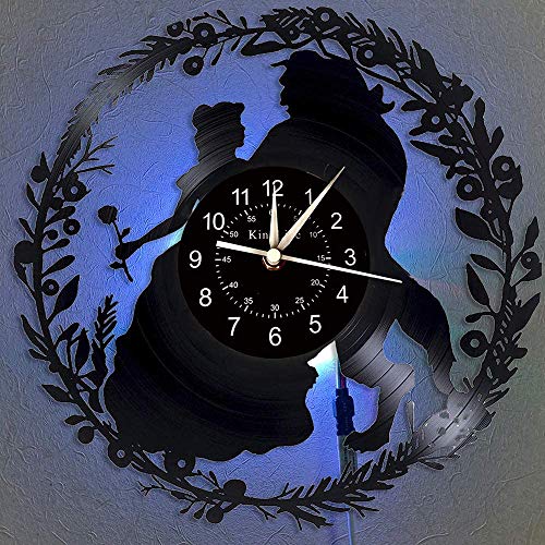 Smotly Horloge Murale Vinyle, la beauté et la bête décoration Murale 3D Grandes horloges, lumières LED colorées Cadeaux d'horloge de Mur à la Main,with...
