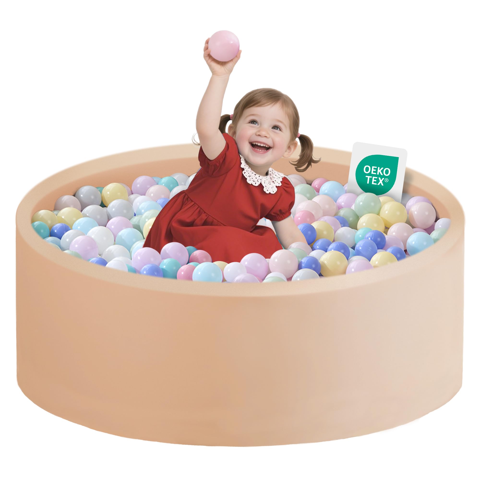 Zedachica Ball Pit for Toddlers 1-3 Memory Foam Ball Pits 35.4''x11.81'' Baby Ball Pit Indoor and Outdoor Game Round Play Ball Pool For Children for Girls and Boys (Beige, NO Balls)