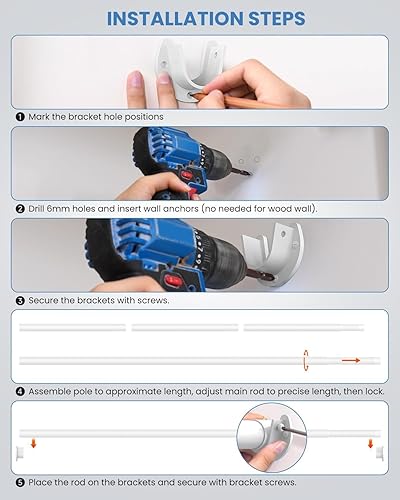 Miniatura 8 de Barras de armario para colgar ropa, barra de metal ajustable sin escalones de 17 a 69 pulgadas, barra de 1.3 pulgadas para colgar ropa de alta