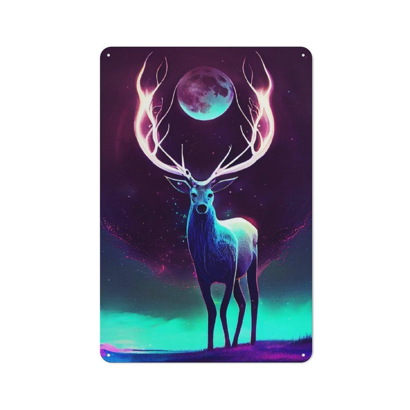 Vintage Deer And Moon Painting Vintage Tin Sign 30x20cm, Cafe Wall Decor for Bakery, Diner, Cafe Or Family Room