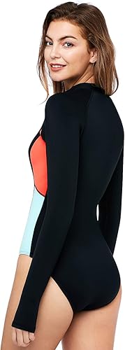 Miniatura 2 de AXESEA Traje de neopreno corto de una pieza para mujer, traje de buceo térmico de manga larga con cremallera frontal