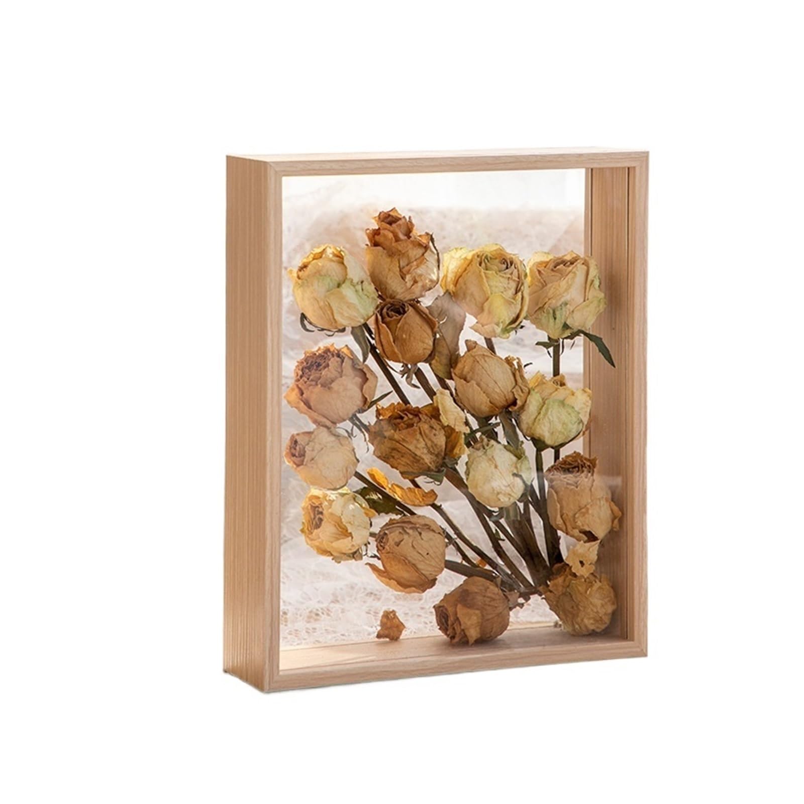 Marco profundo caja de sombra transparente para decorar mesas con flores secas