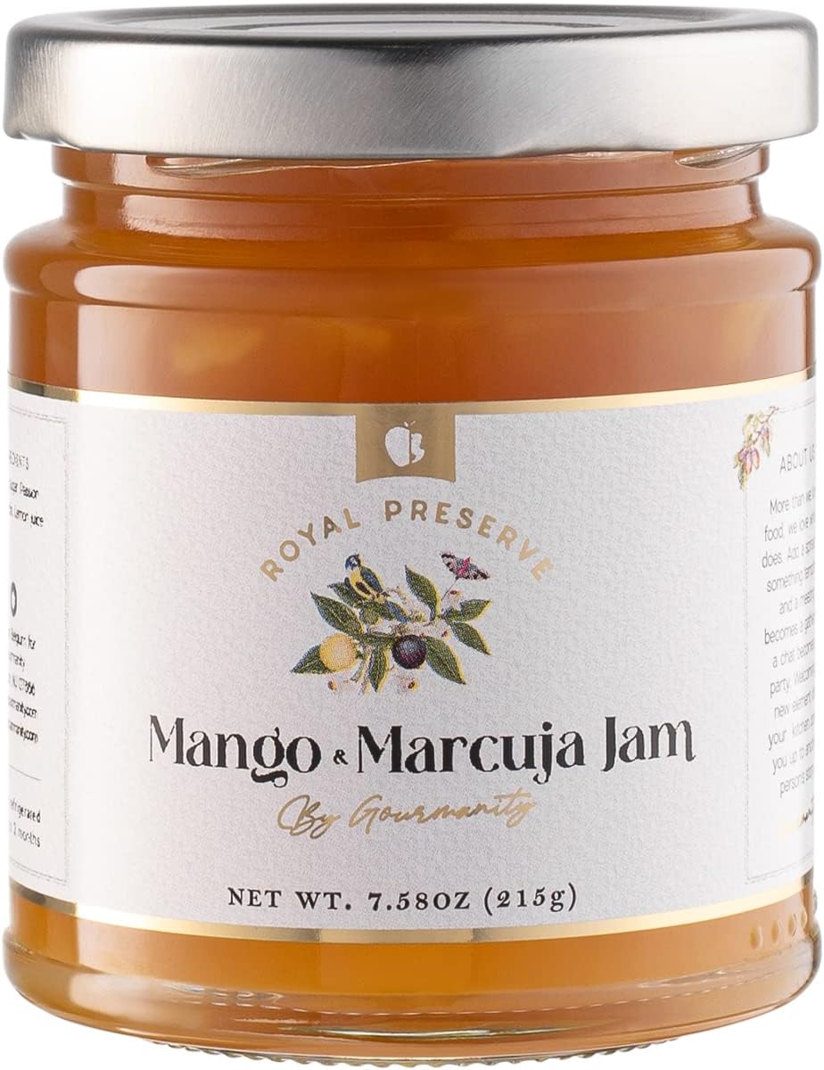 Gourmanity Royal Preserve Mango and Maracuja Jam, Mango Jam, Mango Passionfruit Preserves, 7.58oz /215gr Jar