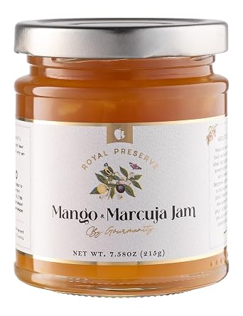Gourmanity Mango و Passion Fruit Jam ، حلو مع تلميح من النكهة الحامضة ، جميع الفاكهة الطبيعية اللذيذة تحافظ على رائعة مع الكرواسان أو في عصير ، محتوى فواكه عالي ، غير معدّل وراثيًا, صنع في بلجيكا ، 7.6 أوقية