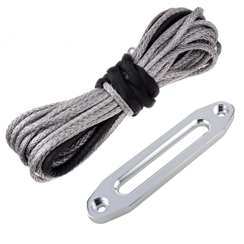 Astra Depot ATV UTV KFI SUV Synthetic Recovery Winch Rope Cable + Hawse Fairlead (50' x 3/16