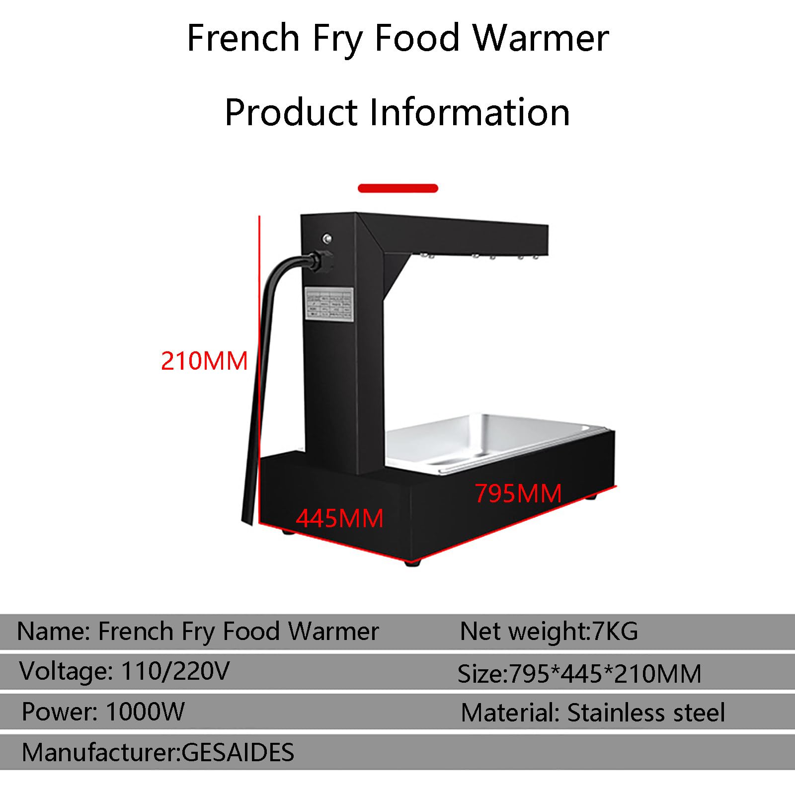 Chauffe-aliments commercial, station de chauffage en acier inoxydable pour frites et frites, station de décharge chauffante autonome pour restaurants et traiteurs