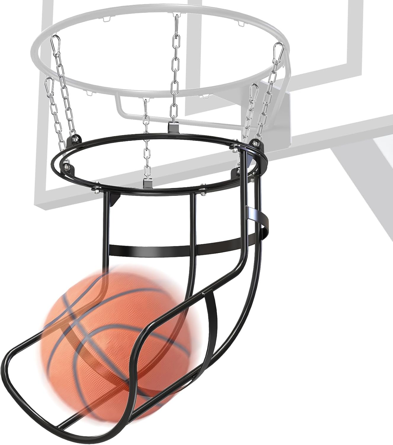 BeneLabel 360° Swivel Track Basketball Return Attachment with Quick Connect Chain Basketball Rebounder for 18" Rim Hoop Ball Return for Basketball Hoop for Outdoor/Indoor Shooting Training