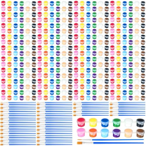 Image of Qilery 100 Sets Mini Acrylic Paint Set 1400 Pcs 12 Colors Acrylic Painting Strips 100 Flat Brushes 100 Pointed Brushes for Adults Home Birthday Art Craft Party Favors (3ml)