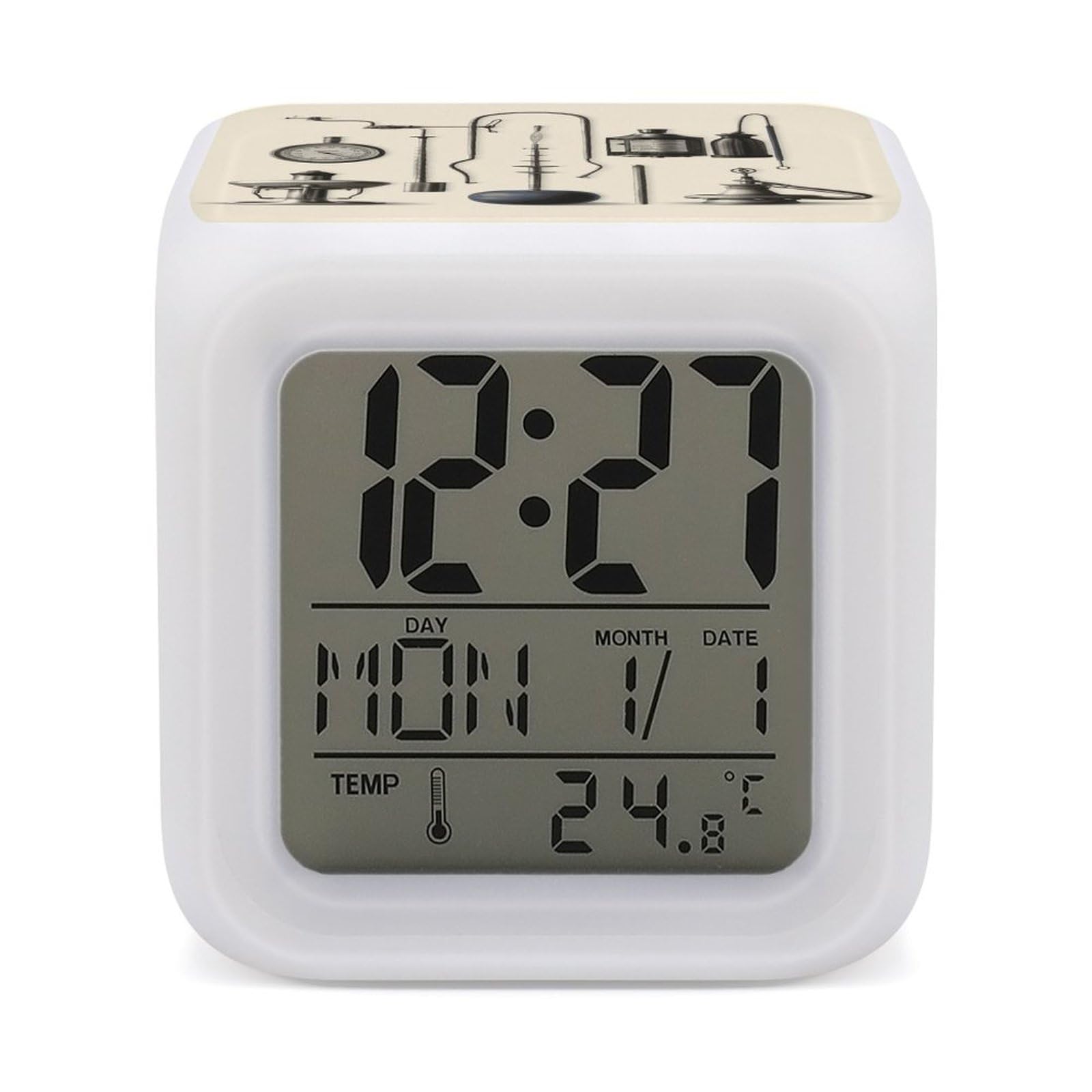 FekiLoot Medical Apparatus and Instruments Alarm Clock with 7 Color Changing Night Light,Battery Operated Digital Clocks with Temperature Display Tiny Electric Clock LED Sleep Timer for Room Decor