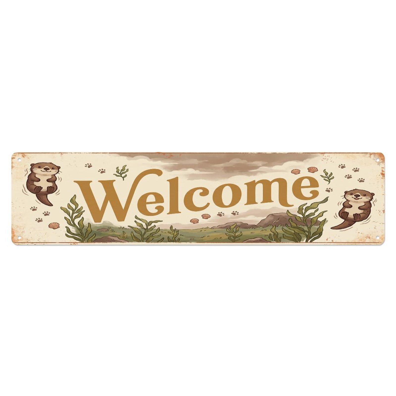 Cxhjca 4X16inch(10X40cm) Vintage Welcome Otter Cute Metal Tin Sign