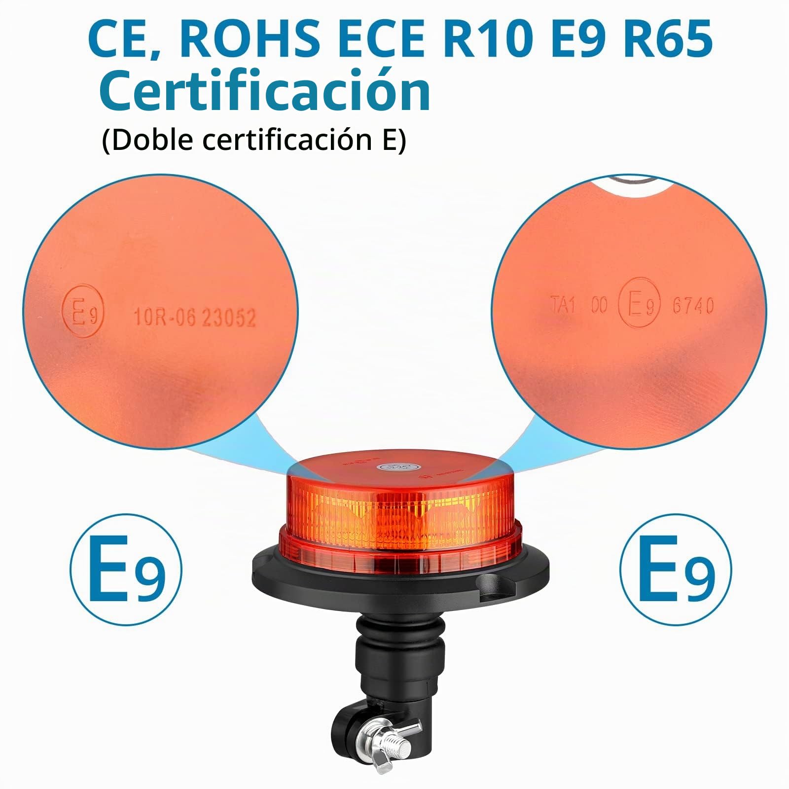 AUTOUTLET 2x 12LED Rotativo 10V-30V Luz de Advertencia Estroboscópica Giratoria Homologado ECE R10 E9 a Prueba de Polvo Impermeable IP56 Cable de Resorte 3m para Tractor Furgonetas Camiones Remolque