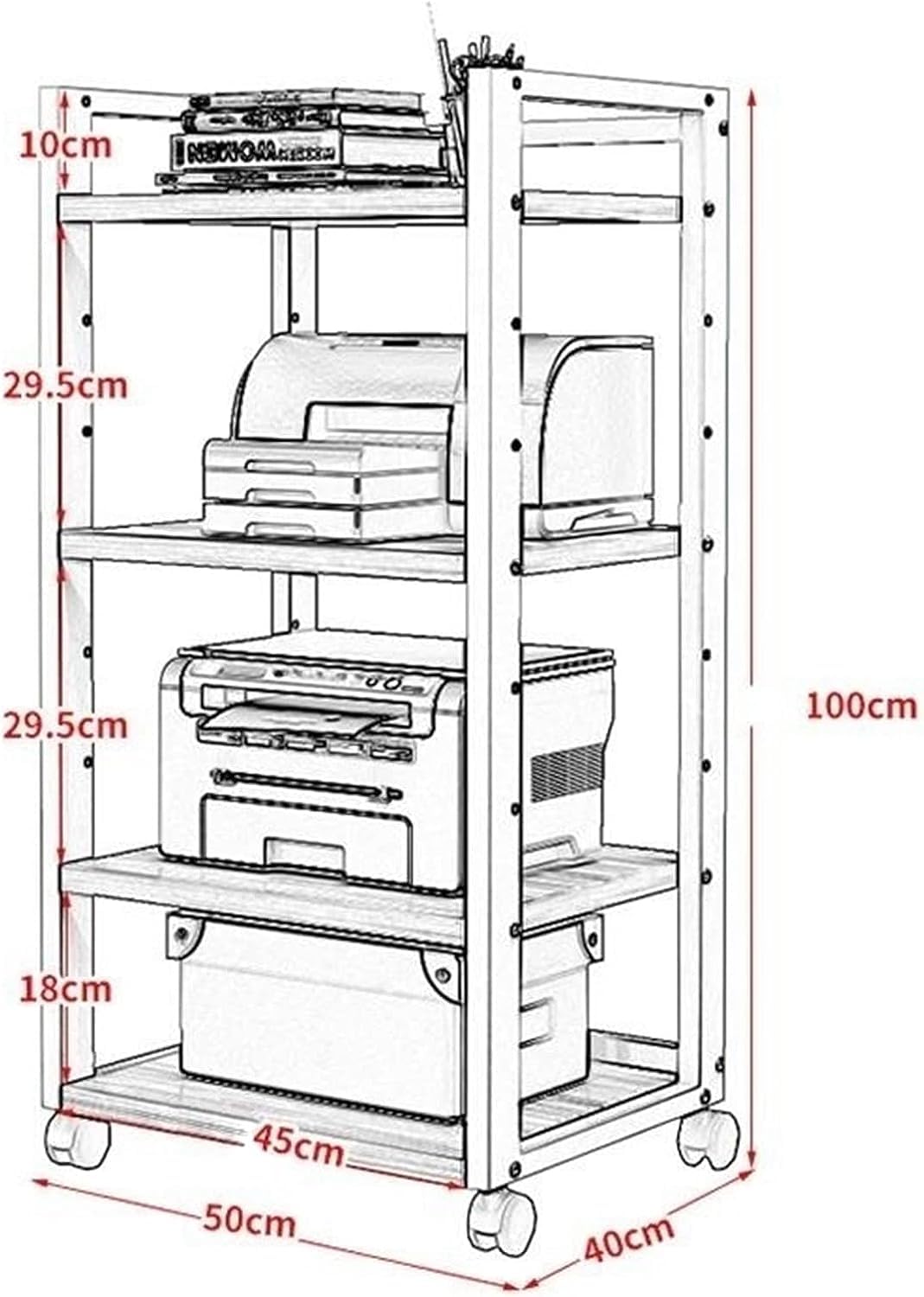 Druckerständer Schreibtisch 4-stufiger Druckerständer, Druckerwagen, Bewegliches Druckerregal Aus Metall, Rollendes, Bodenstehendes Lagerregal Auf Rädern Für Das Büro Drucker Regal(C)
