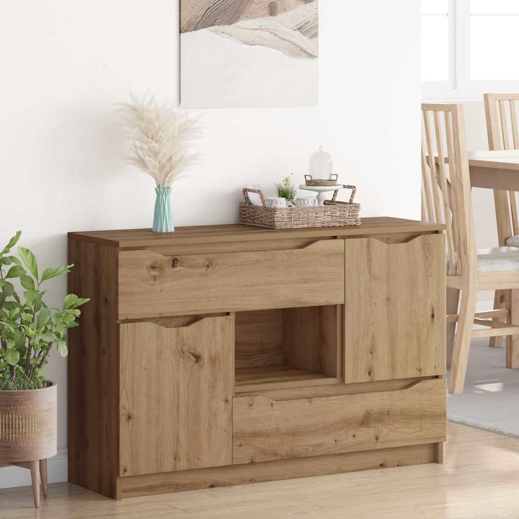 Sideboard 100 cm Breit in Artisan-Eiche Holzwerkstoff Modernes Wohnzimmerschrank mit 2 Türen & Schublade Robustes Lowboard für Living Room Esszimmer Flur