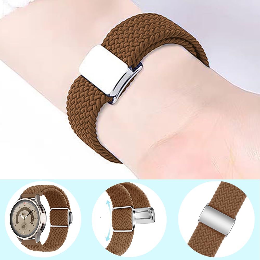 Chofit Nylon Sport Strap Intended for FITVII H56 Watch Bands Soft Breathable Elastic Stretchy Band Bracelet Loop Magnetic Buckle Wristbands (Pink&BlueWhite)