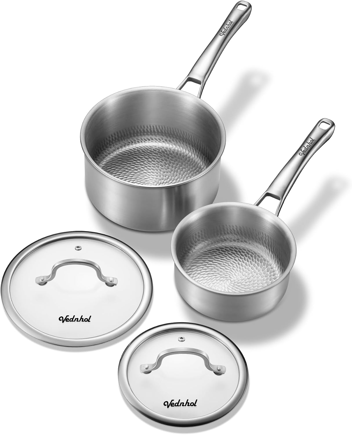 Titanium sauce pans for cooking, 1.5&2.5QT Pure Titanium Hammered Pro with Two Lids, Non-Toxic Skillet for Cooking, PFAS/PFOA/PTFE Free Cookware, Dishwasher&Oven Safe, Kitchen Induction Compatible