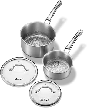 Titanium sauce pans for cooking, 1.5&2.5QT Pure Titanium Hammered Pro with Two Lids, Non-Toxic Skillet for Cooking, PFAS/PFOA/PTFE Free Cookware, Dishwasher&Oven Safe, Kitchen Induction Compatible