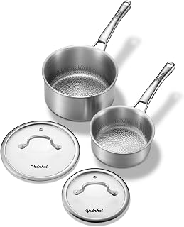 Titanium sauce pans for cooking, 1.5&2.5QT Pure Titanium Hammered Pro with Two Lids, Non-Toxic Skillet for Cooking, PFAS/PFOA/PTFE Free Cookware, Dishwasher&Oven Safe, Kitchen Induction Compatible