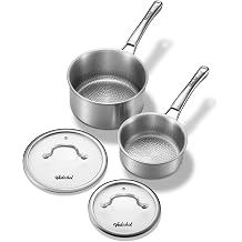 Titanium sauce pans for cooking, 1.5&amp;2.5QT Pure Titanium Hammered Pro with Two Lids, Non-Toxic Skillet for Cooking, PFAS/PFOA/PTFE Free Cookware, Dishwasher&amp;Oven Safe, Kitchen Induction Compatible