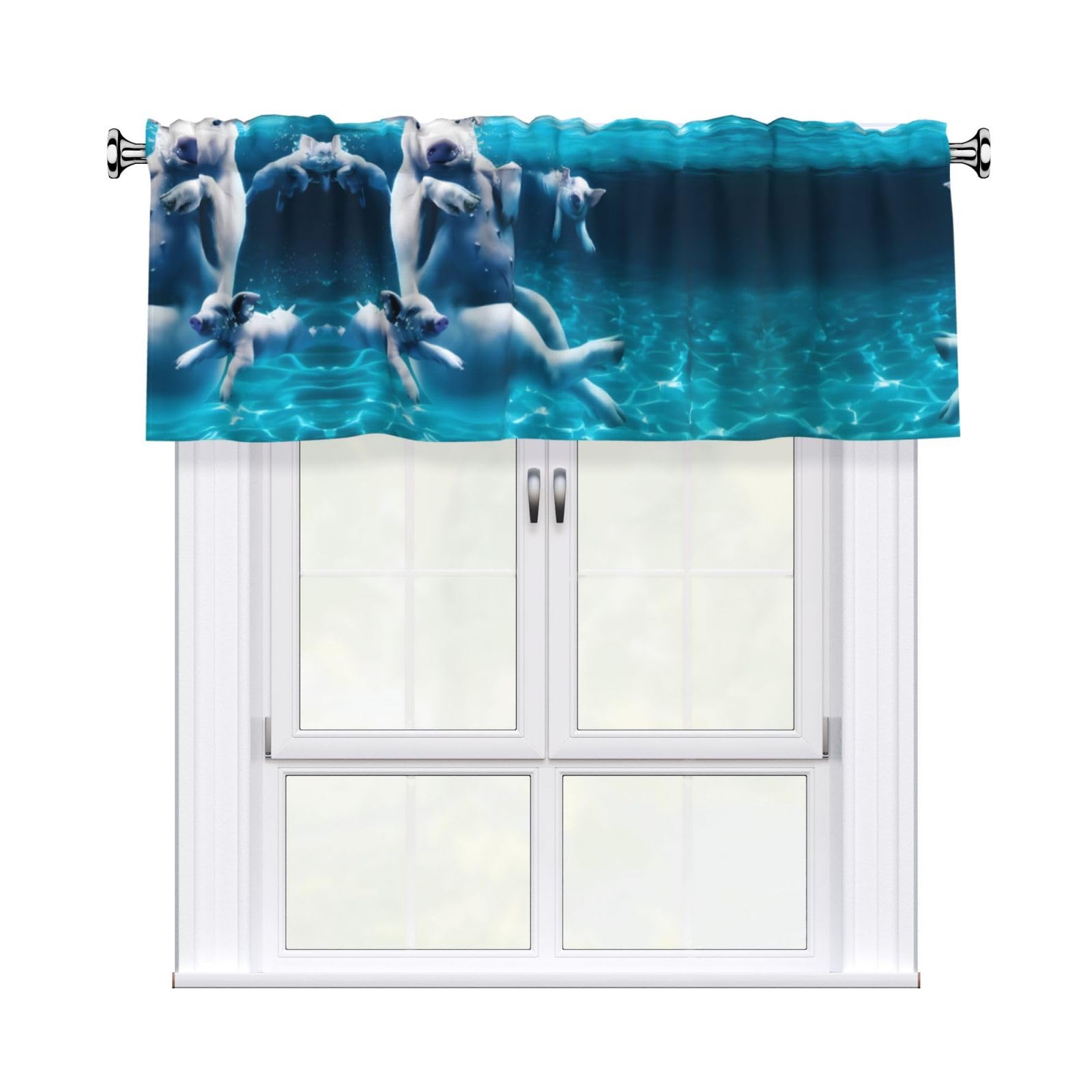 HJFCZH WHJSSF Swimming Pigs Prints 54x18in Curtain Valance - Peach Skin Polyester Kitchen Cover with Light Filtering Floral & 3" Rod Pocket