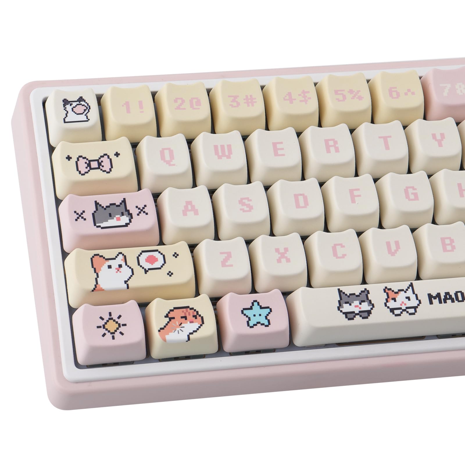 PBT Keycaps 132 Keys Cute Pixel Cat Keycaps | Dye-Sublimation Mao Profile Custom Keycap for Cherry Gateron MX Switches Mechanical Gaming Keyboards