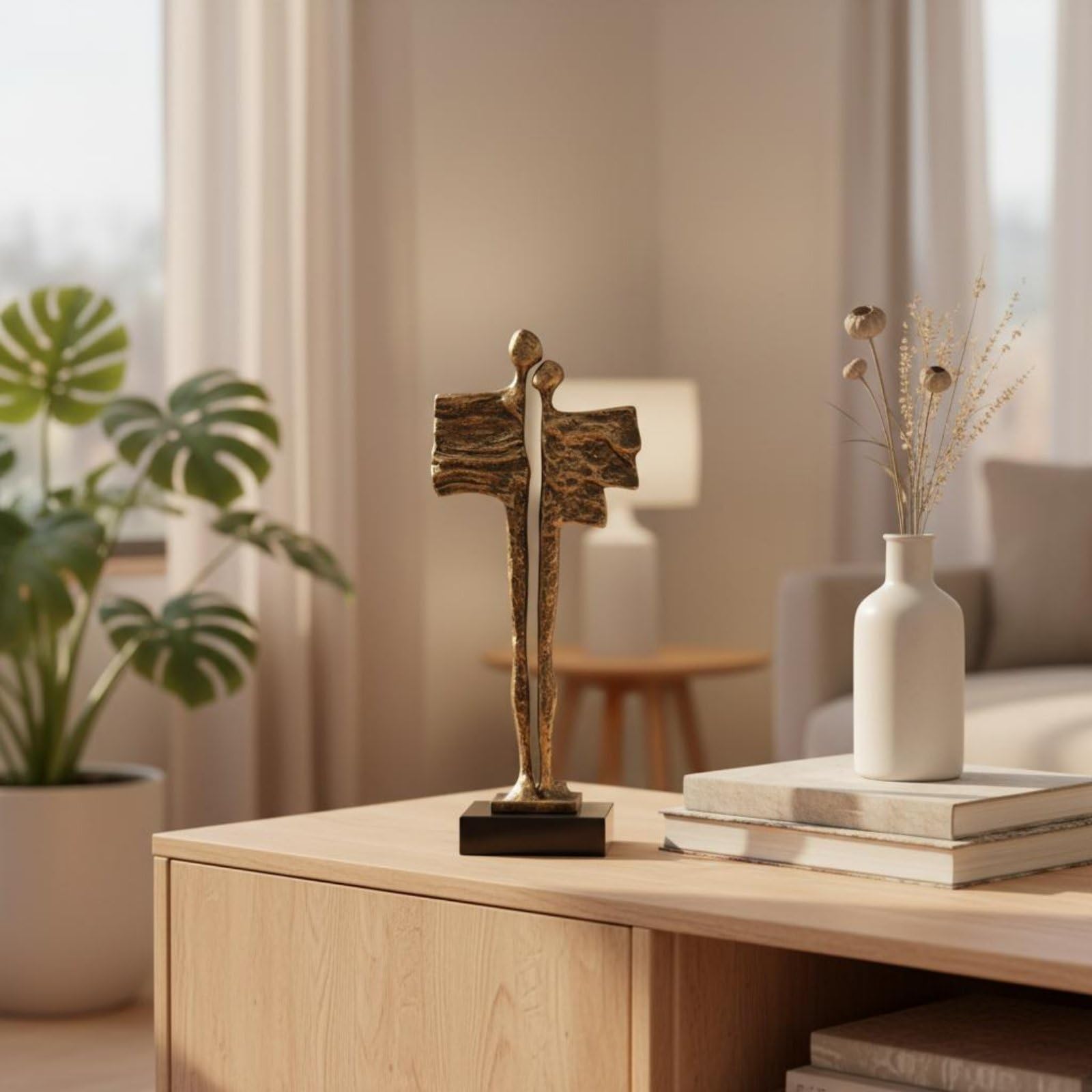 Scultura Amanti Intrecciati Statua Coppia Figura Pezzo Decorativo in Resina su Base Marmo Linee Pulite Adatta per Salotto Studio Libreria Scrivania Regali Anniversario, Nero