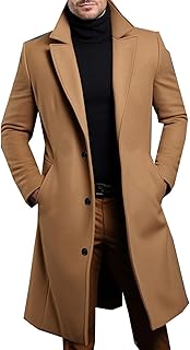 Hombres Otoño e Invierno Traje Cuello Sólido Color Delgado Abrigo En Chaqueta Cortaviento Larga De Un Solo Pecho