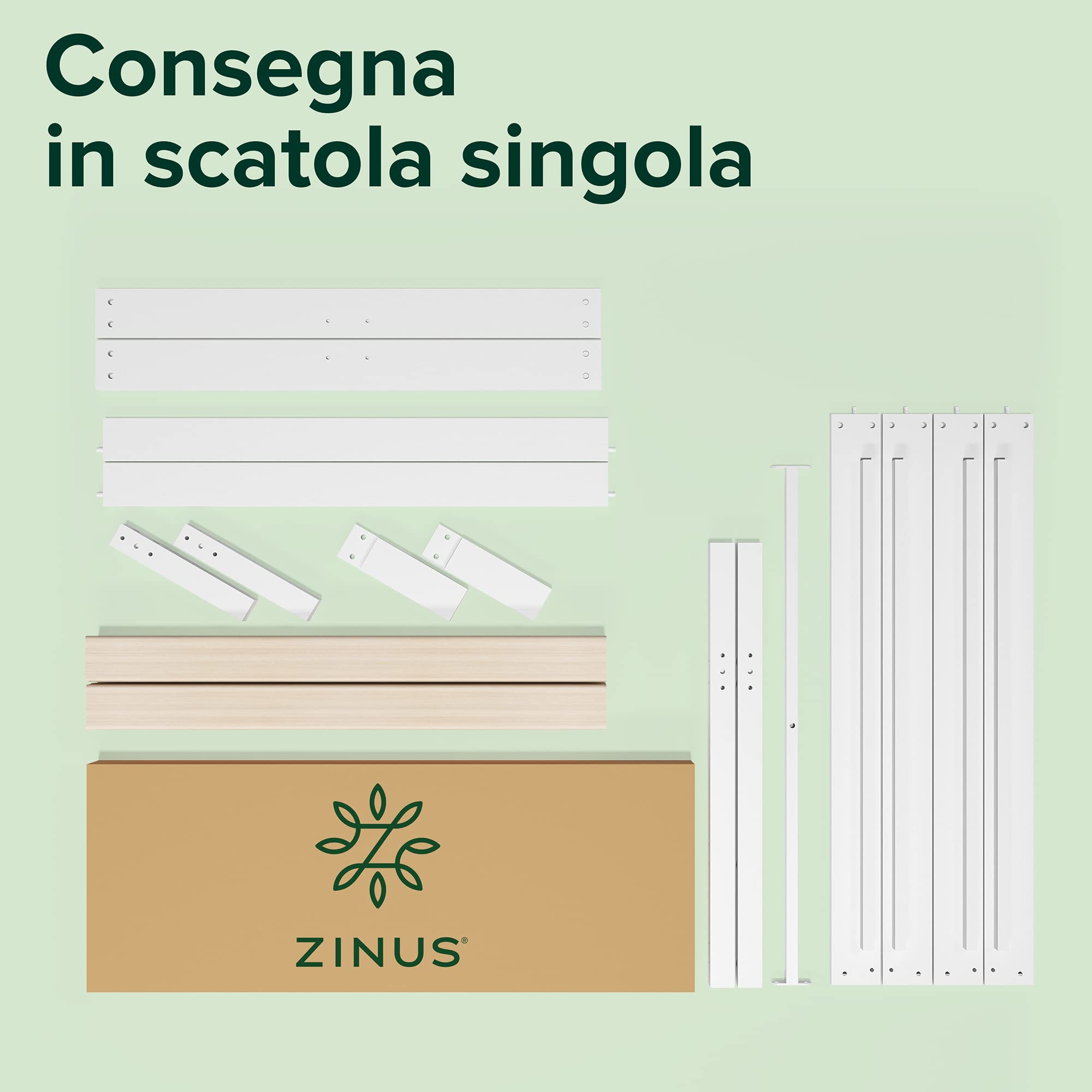 Zinus Robin Struttura Letto Singolo 80x190 cm con Testiera in Bambù - Altezza 20 cm - Rete Singola con Doghe in Legno - Per Adulti, Bambini e Teenager - Facile da Montare - Bianco