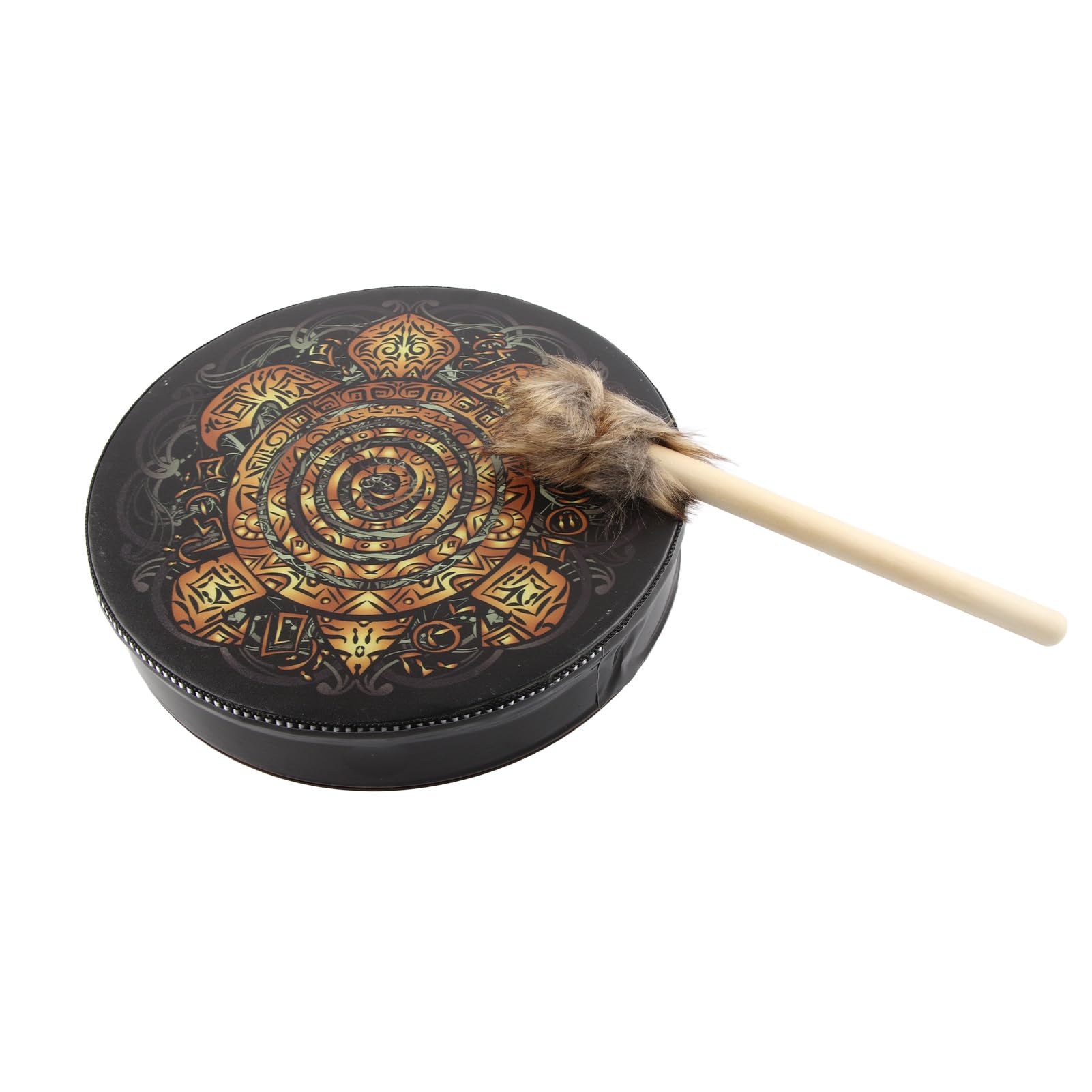 Tambor de Tótem de Tortuga Chamán para Terapia Sonido, Tambor Mano Desnuda con Concha Madera y Cabeza Piel Sintética