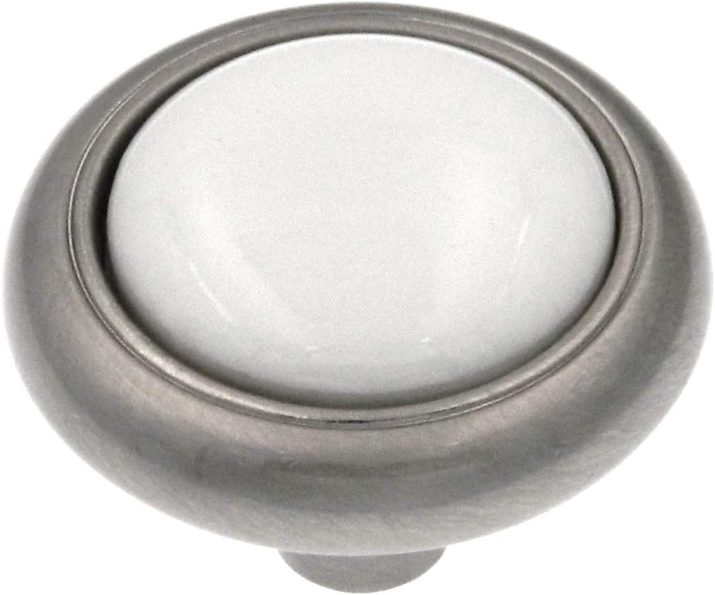 Hickory Hardware 10 Pack Tranquility 1 1/8 Satin Nickel and White Round Cabinet Knob P709-SNW