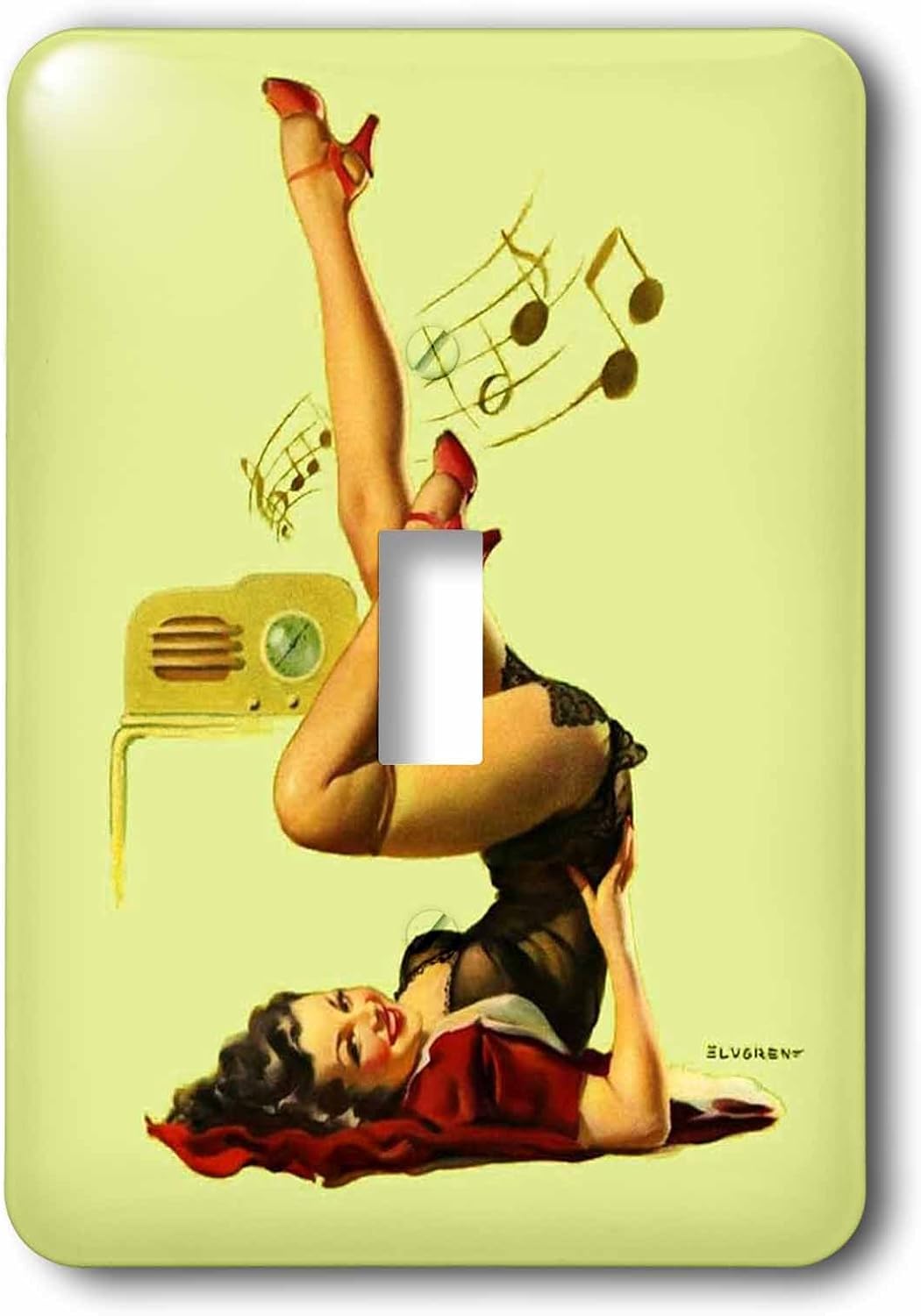 3D Rose lsp_204073_1 Print of Elvgren Pinup Loving That Music with Old Radio-Single Toggle Switch