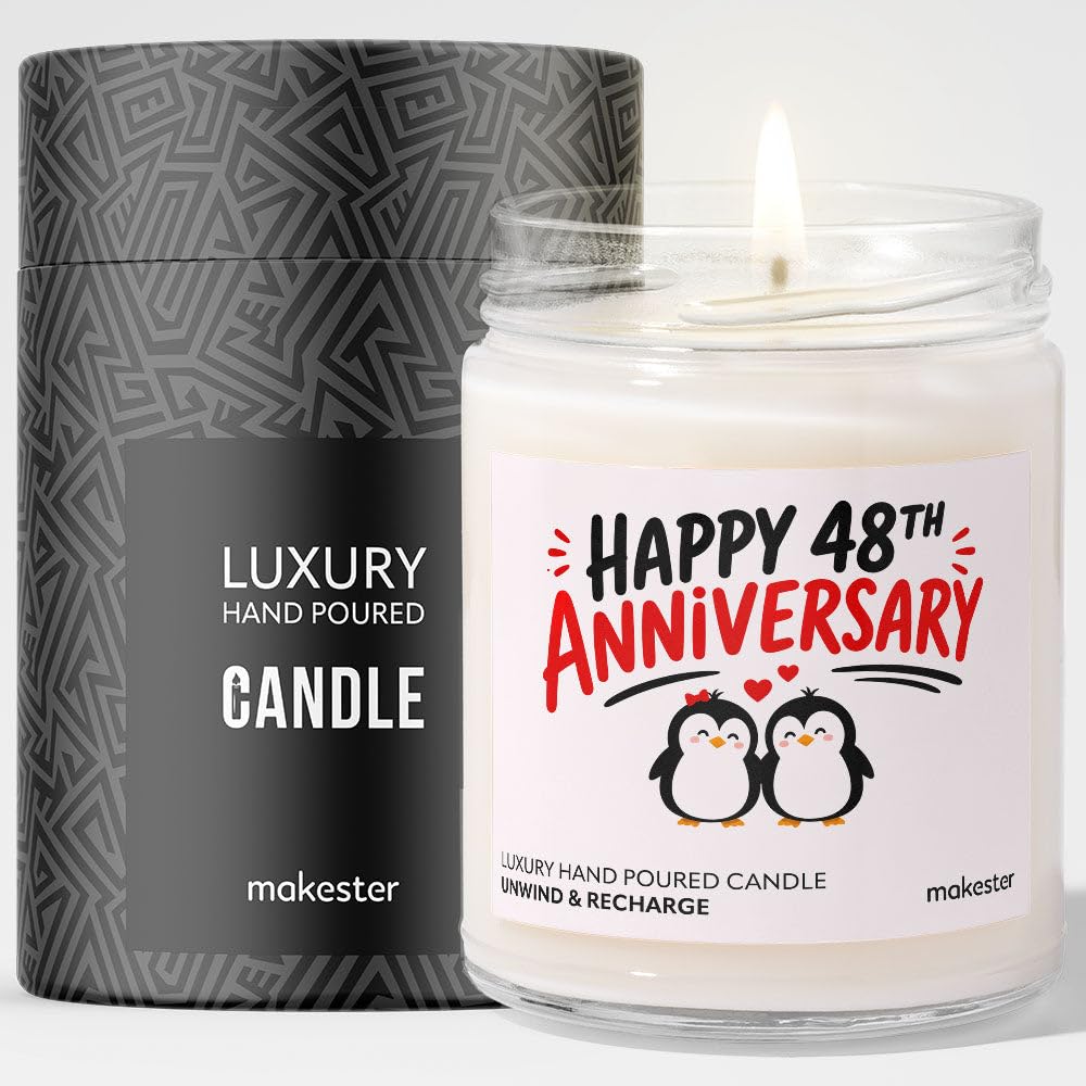 48th Wedding Anniversary Candle Gift - Luxury Soy Wax Candle - Vanilla, Jasmine, Sugared Almond - Makester — image 1