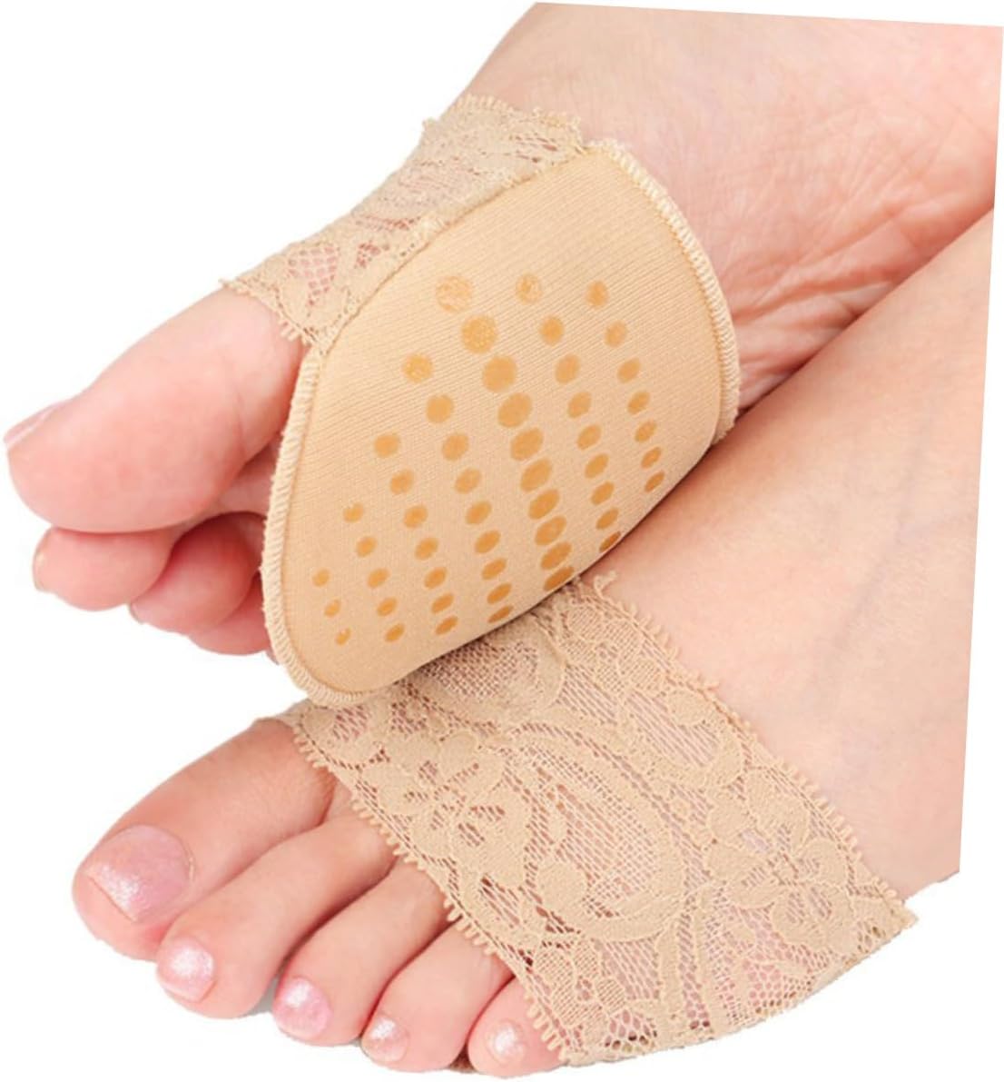 2 Pair Ultra-Soft Khaki Forefoot Cushions for High Heels Lace Half Insoles Anti-Slip Sponge Pads for Shoe Comfort and Toe Pressure Relief