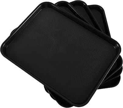 Plastic Cafeteria/Fast Food Tray, Black, Set of 4