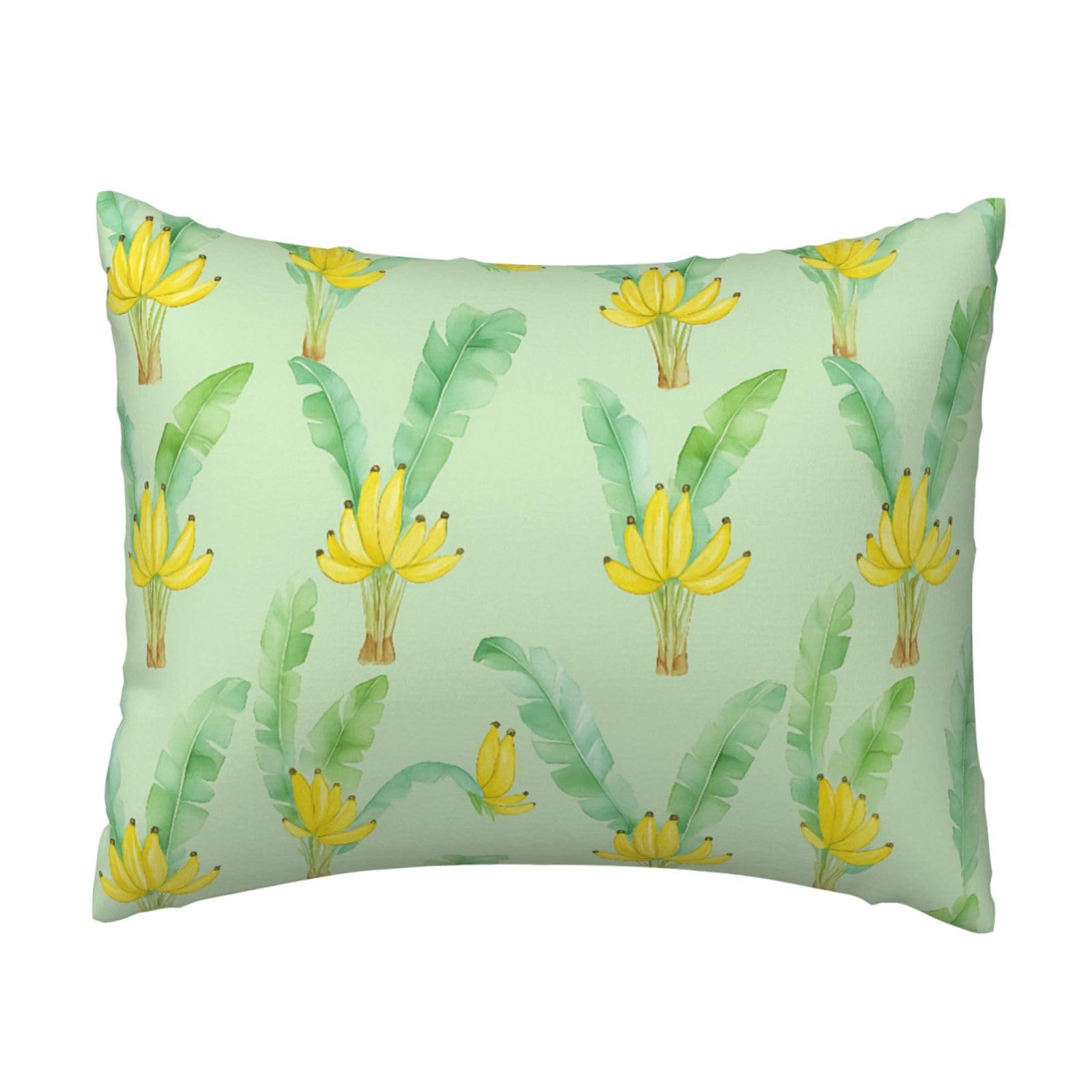 Watercolor Banana and Leaves Pillowcase Soft Plush with Zipper Decorative Pillowcovers 16x20 in