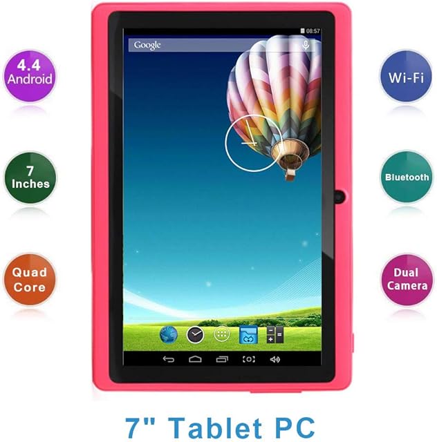 Haehne 7 Inch Tablet PC, Google Android 5.0 Quad Core A33, 1GB RAM 8GB ROM, Dual Cameras, Capacitive Touch Screen, Bluetooth, WiFi,Pink
