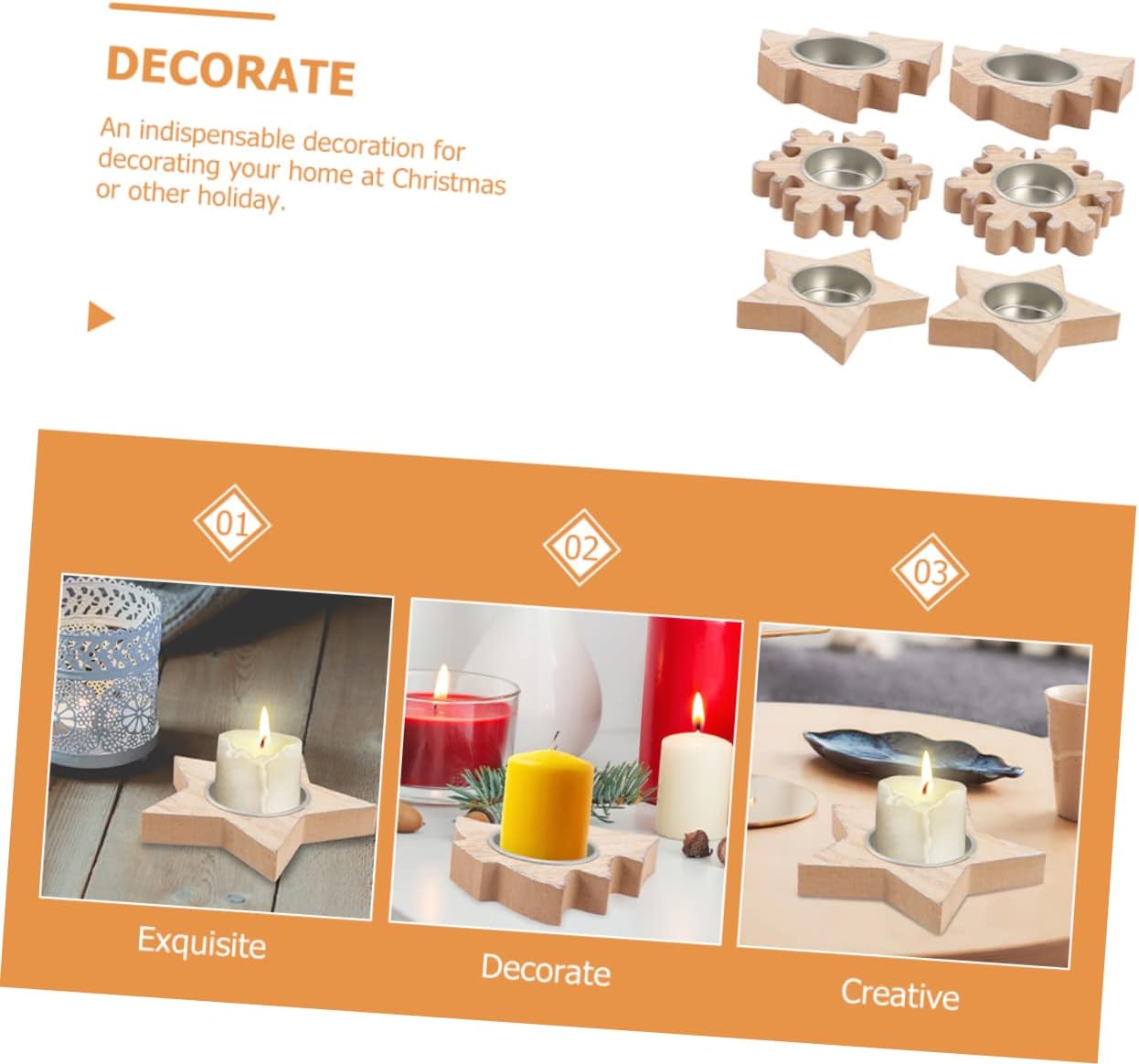 6pcs Wooden Tealight Candle Holders Creative Christmas Candle Holder Decoration for Home Table Centerpiece and Festive Events