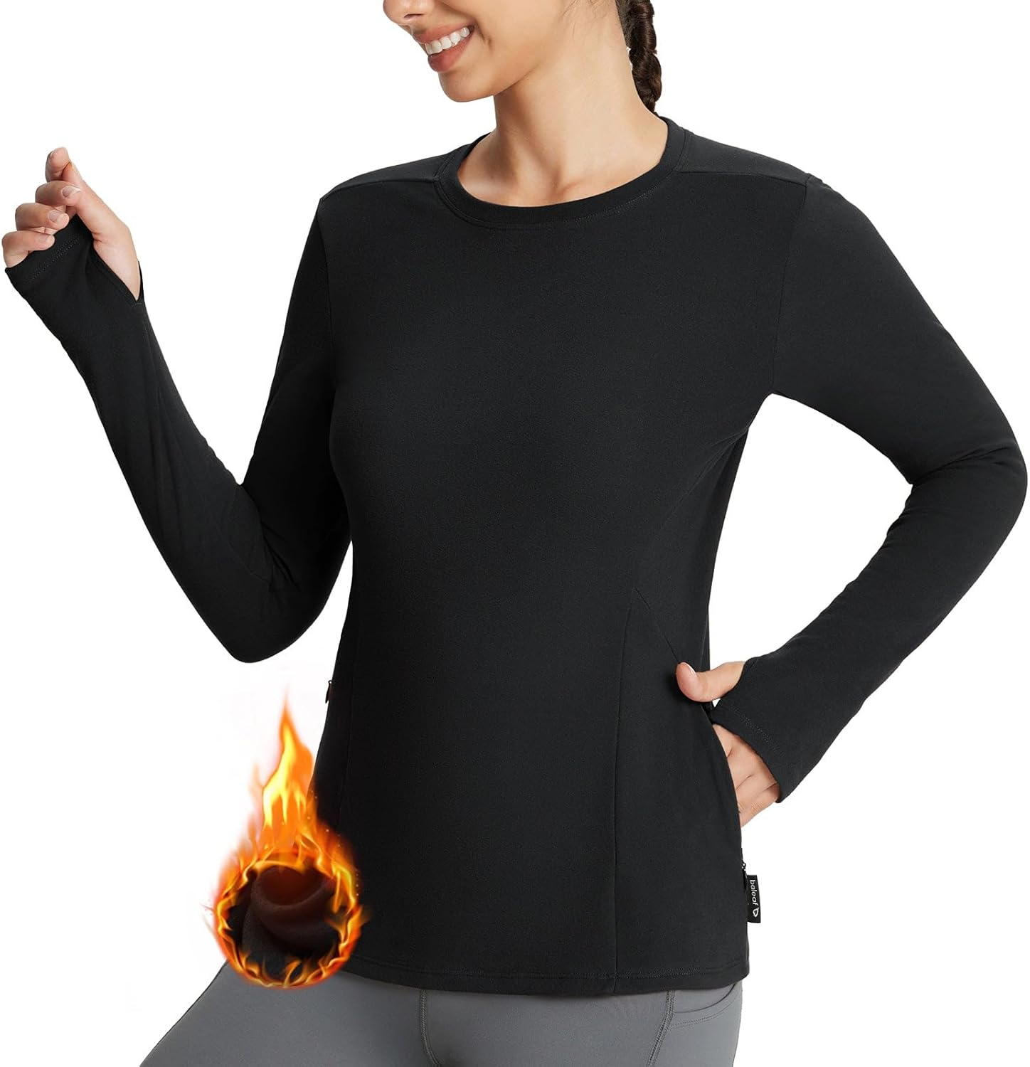 BALEAF Women's Thermal Tops Fleece Lined Shirts Long Sleeve Cold Weather Winter Gear Workout Zipper Pocket Thumbholes