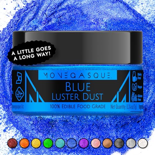 Image of MONEGASQUE Blue Edible Glitter for Drinks & Cakes, Luster Dust, 7g | Cocktail Shimmer Powder, for Cupcakes, Champagne & Macarons, Cocktail Garnish, Food-Grade, Vegan, for Bakers & Mixologists