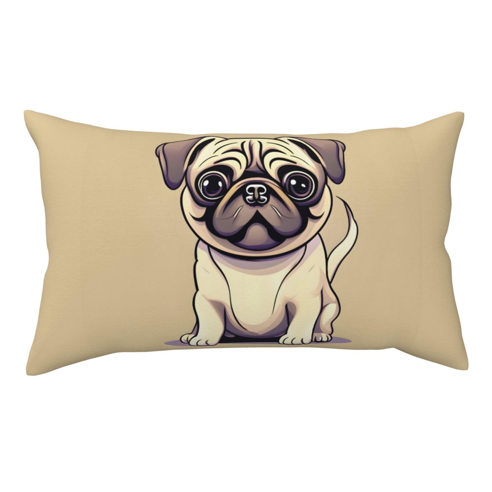 Funny Cartoon Pug Puppy Dogs Double Sided Fluffy Pillow Cover 20x36 Printed Soft Plush Decorative Case for Sofa Living Room