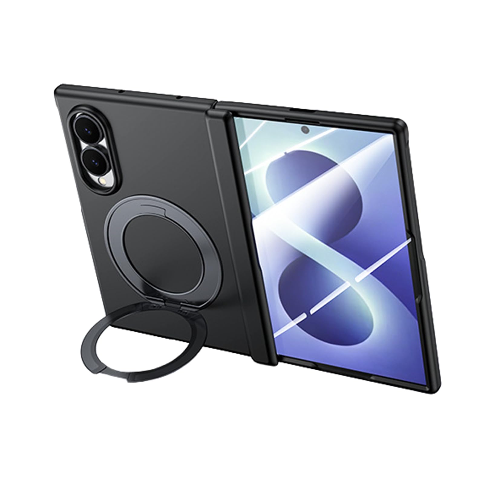 FDUJINH Case for Samsung Galaxy Z Fold 8, Folding Hidden Ring Kickstand Holder Cover Built-In Screen Protector Slim Hinge Shockproof Shell,Black,Fold 8