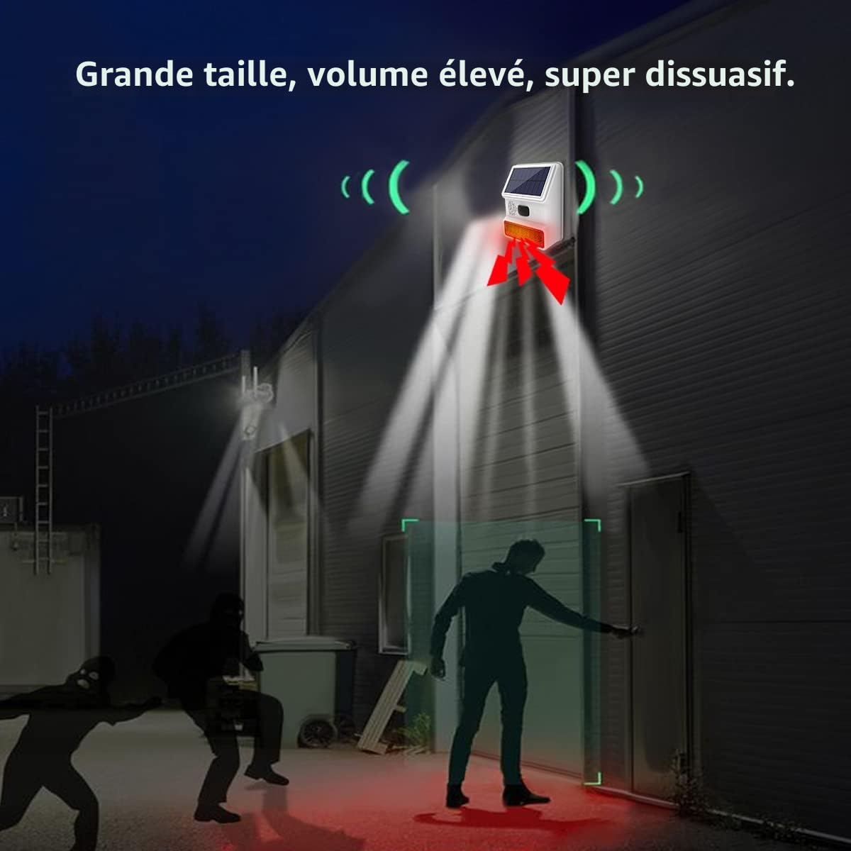 Sirène d'alarme, sirène extérieure Solaire avec lumière Clignotante LED de 110 DB Compatible avec Le système d'alarme pour la Maison, la Ferme, la Grange, la Villa, la Cour, Le Jardin (PE-520)