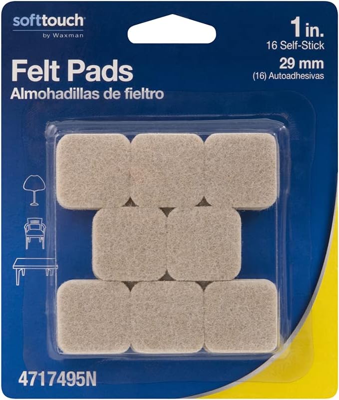 SoftTouch Felt Self Adhesive Protective Pad Oatmeal Square 1 in. W x 1 in. L 16 pk