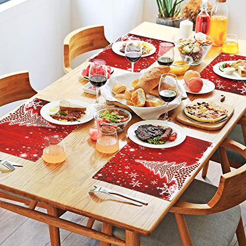 Naanle Winter Holiday Christmas Placemats Set Of 4 Christmas Tree With Snowflake Heat-Resistant Washable Table Place Mats For Kitchen Dining Table Decoration #TOP7