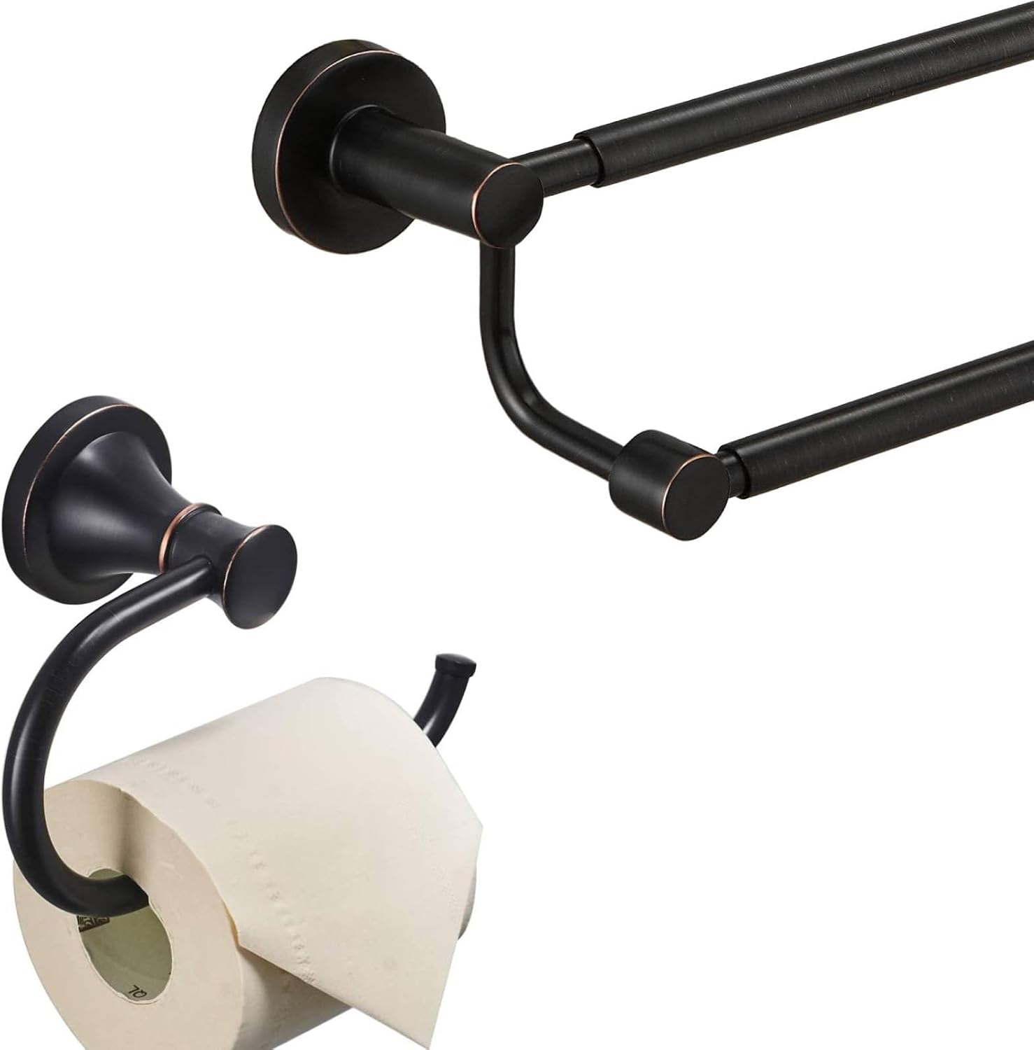 BESy Oil Rubbed Bronze Toilet Tissue Paper Holder with Adjustable 16.5-28.5 Inches Double Bath Towel Bar for Bathroom SUS304 Stainless Steel Towel Holder