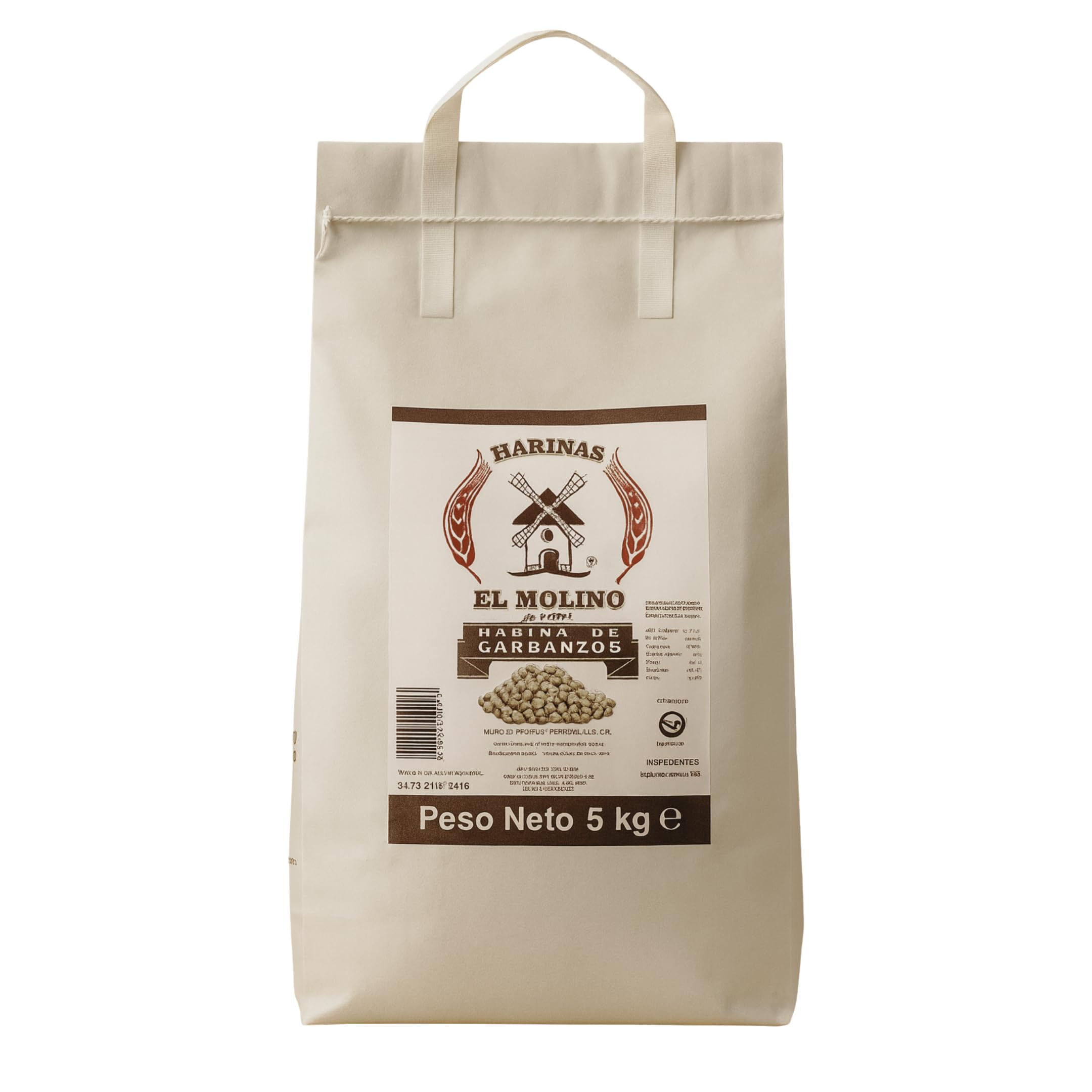 El Molino - Harina de Garbanzos - 5 Kg - Ideal para Dietas Veganas, Alta en Proteínas y Fibra, Perfecta para Repostería y Cocina Saludable