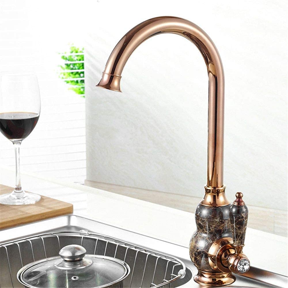 Robinet de cuisine en cuivre jade naturel mitigeur eau froide or
