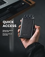 Vista 2 de VULKIT Cartera minimalista de cuero de grano con protección RFID con capacidad para hasta 10 tarjetas, Fibra de carbono, Minimalista