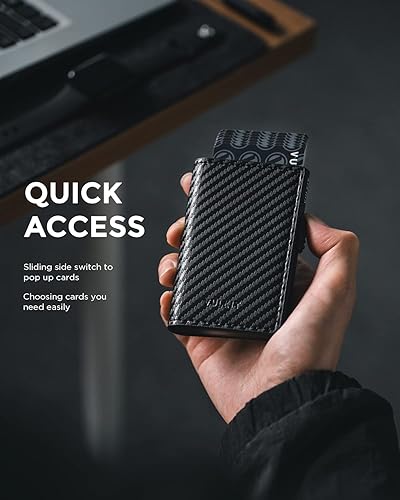 Miniatura 2 de VULKIT Tarjetero minimalista cartera de cuero de grano tarjetas emergentes protección RFID con capacidad para hasta 10 tarjetas Marrón Retro