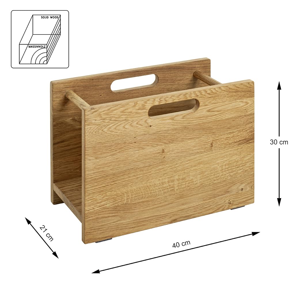HAKU Zeitungsständer Zeitungsablage Holz Zeitschriftenkorb Eiche Massivholz - Maße: B 40 x H 30 x T 21 cm, Style: Traditional